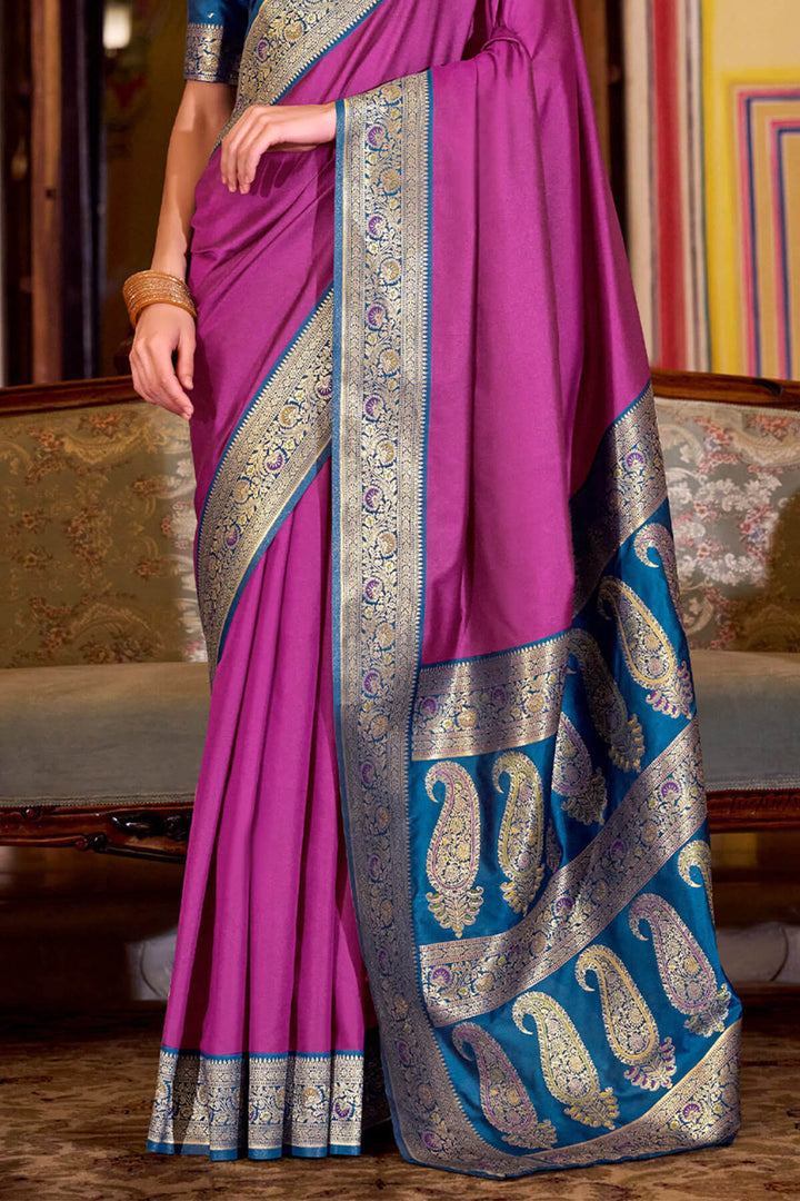 Pale Magenta Zari Woven Soft Banarasi Silk Saree