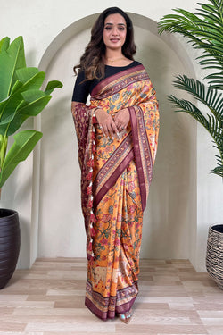 Pale Orange Digital Printed Pure Viscose Dola Silk Saree