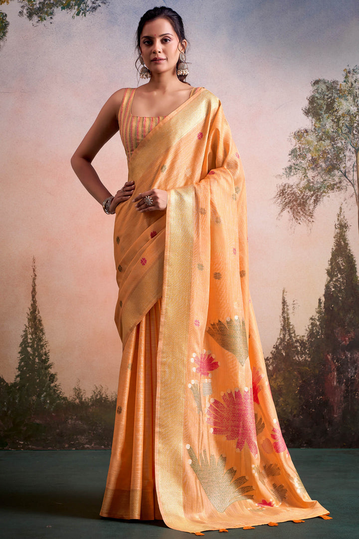 Pale Orange Linen Silk Saree