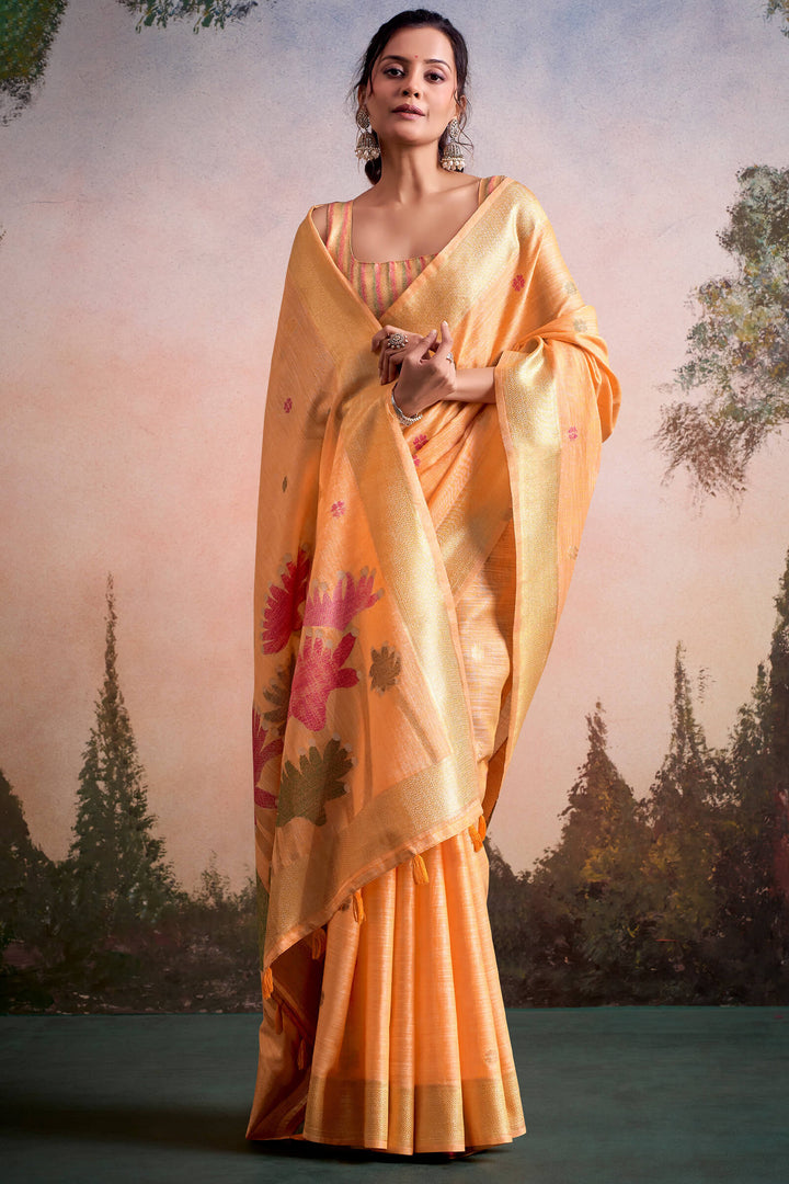 Pale Orange Linen Silk Saree