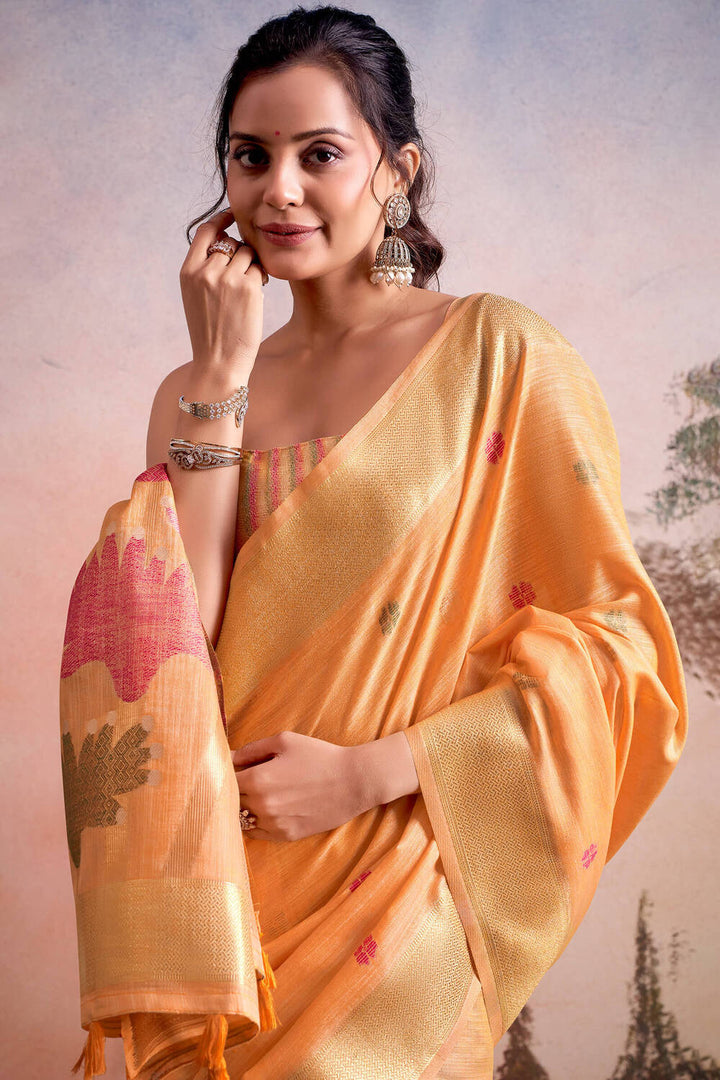 Pale Orange Linen Silk Saree
