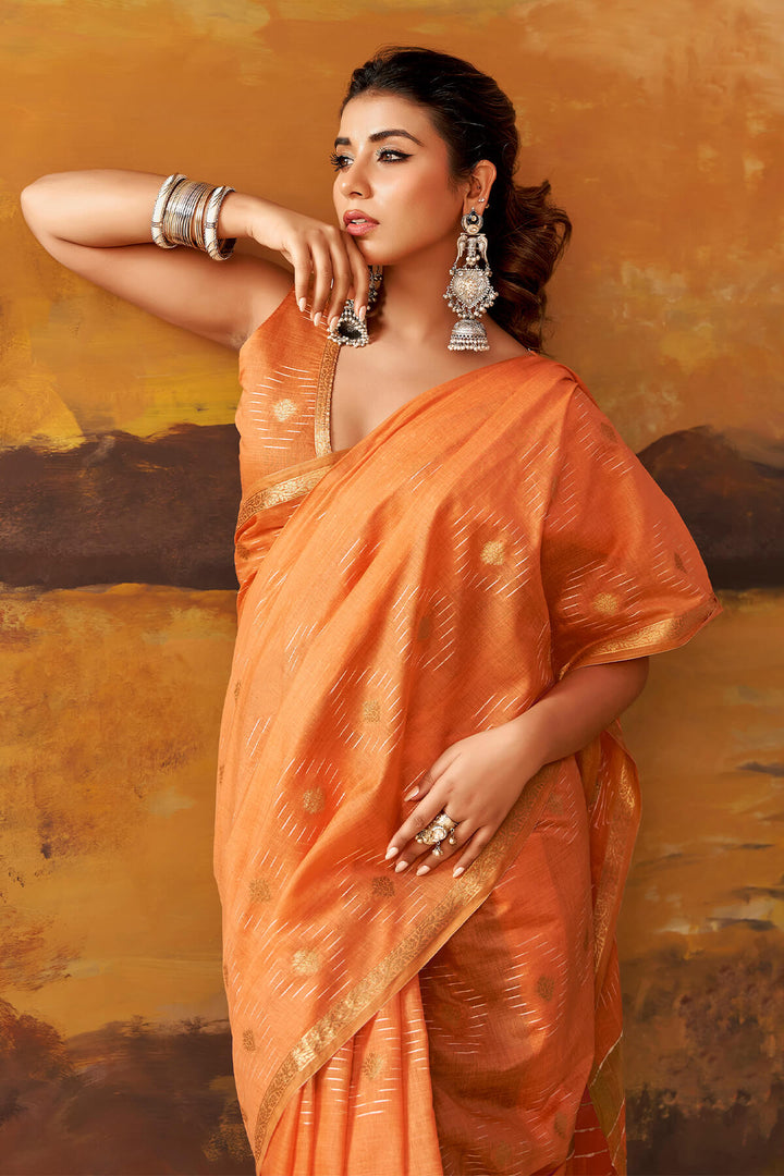 Pale Orange Zari Woven Cotton Silk Saree