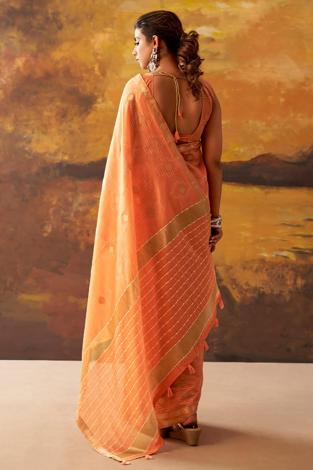 Pale Orange Zari Woven Cotton Silk Saree
