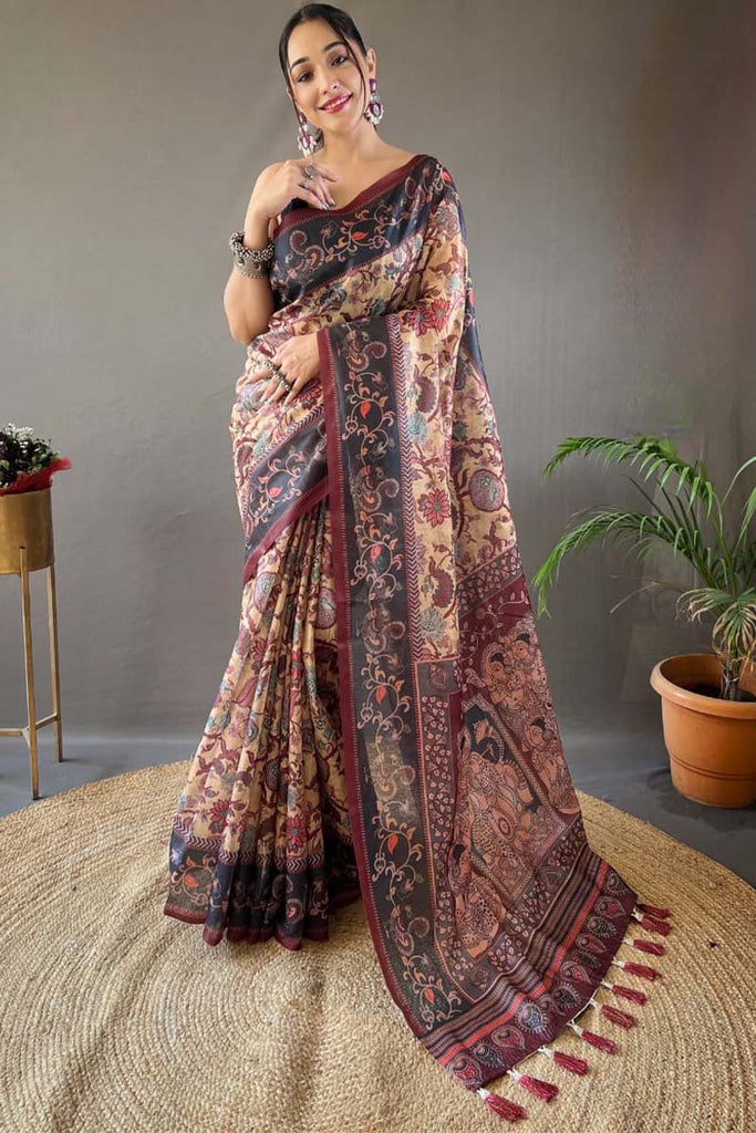 Pale Peach Printed Soft Silk Saree