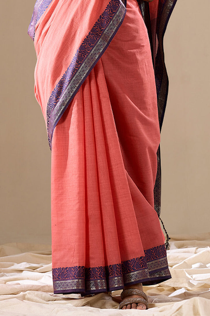 Pale Red Handloom Cotton Saree