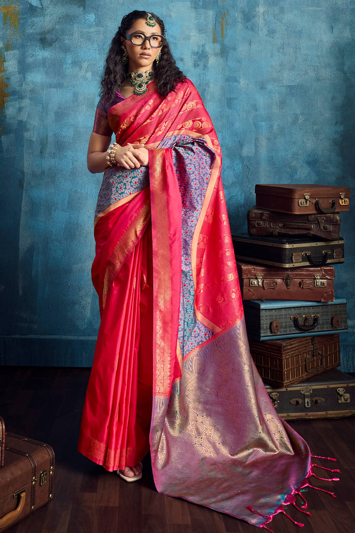 Pale Red Soft Pochampally Silk Saree