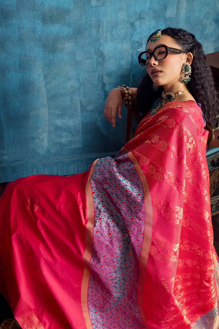 Pale Red Soft Pochampally Silk Saree