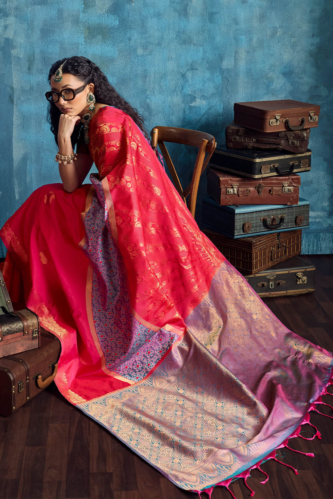Pale Red Soft Pochampally Silk Saree