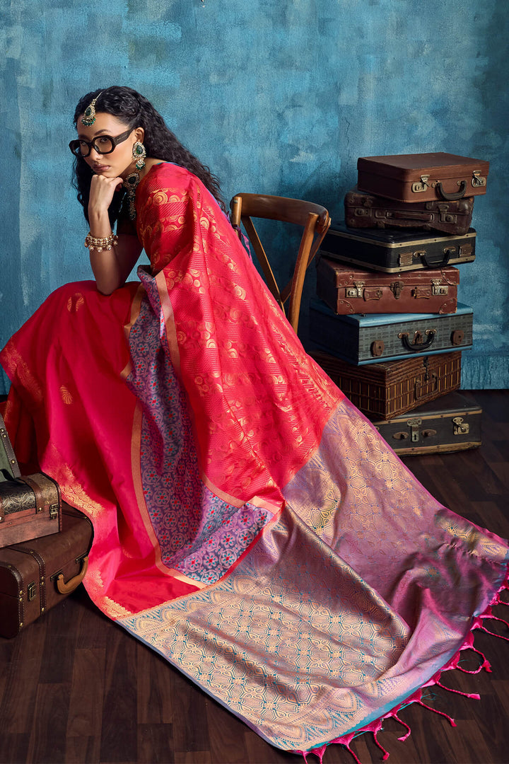 Pale Red Soft Pochampally Silk Saree