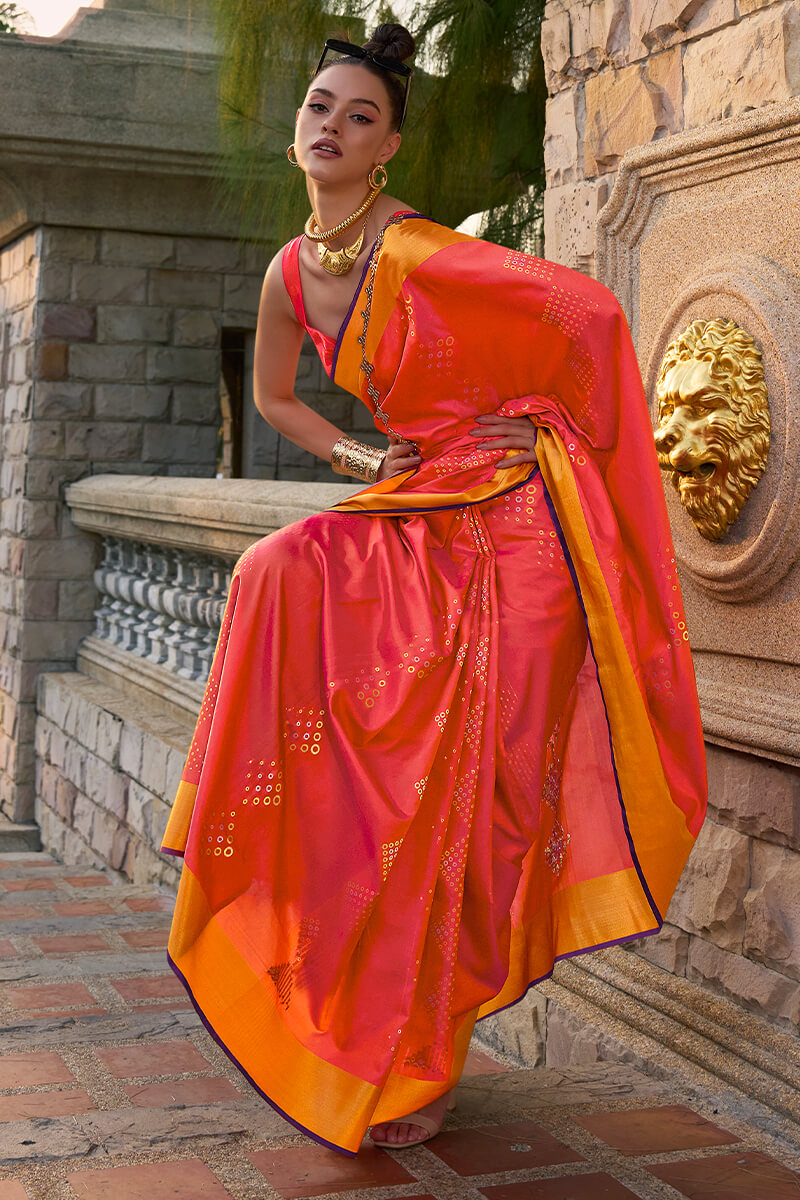 Pale Red Zari Woven Soft Silk Saree