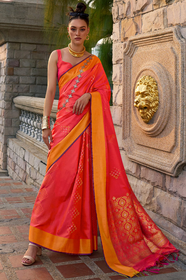 Pale Red Zari Woven Soft Silk Saree