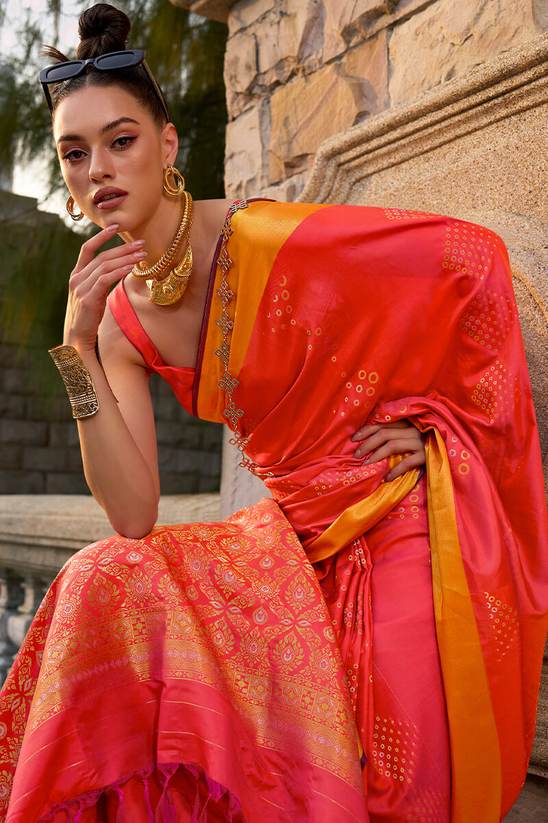 Pale Red Zari Woven Soft Silk Saree