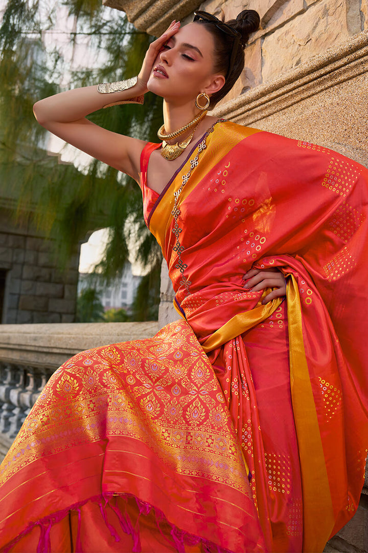 Pale Red Zari Woven Soft Silk Saree