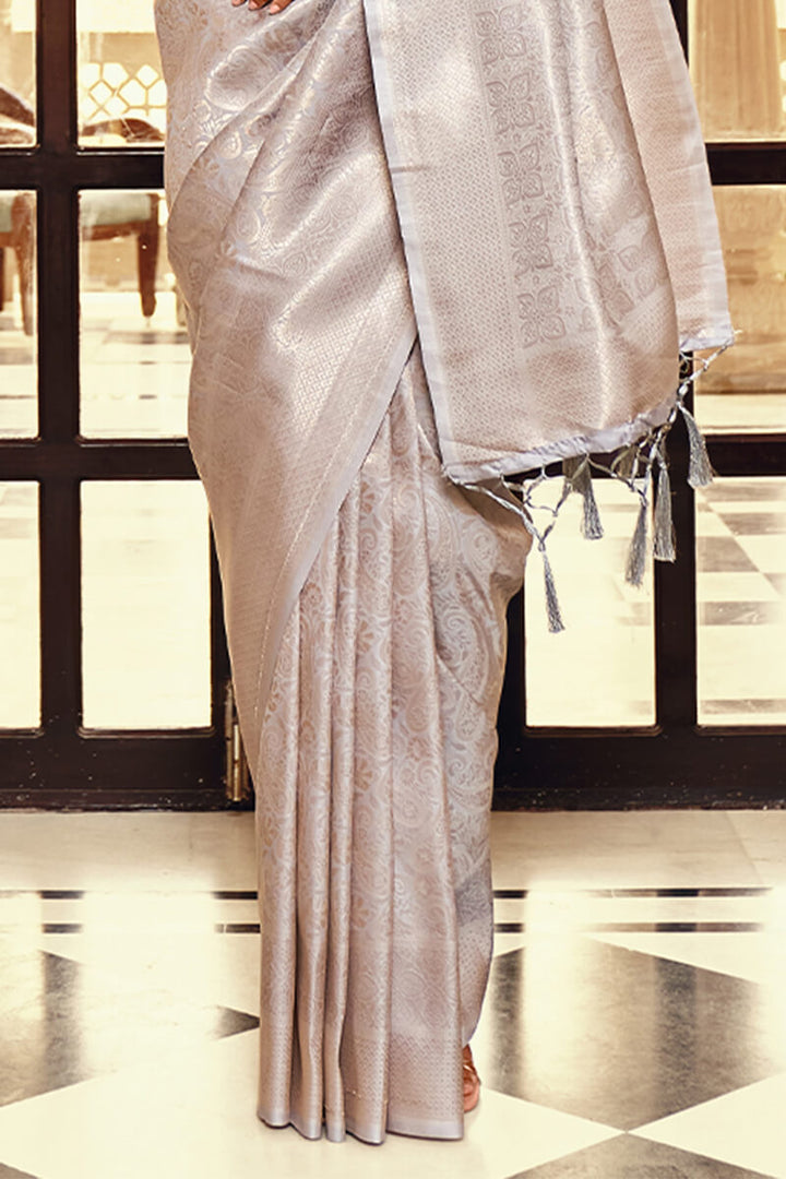 Pale Silver Kanjivaram Silk Saree