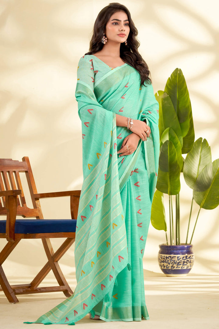 Pale Turquoise Linen Silk Saree