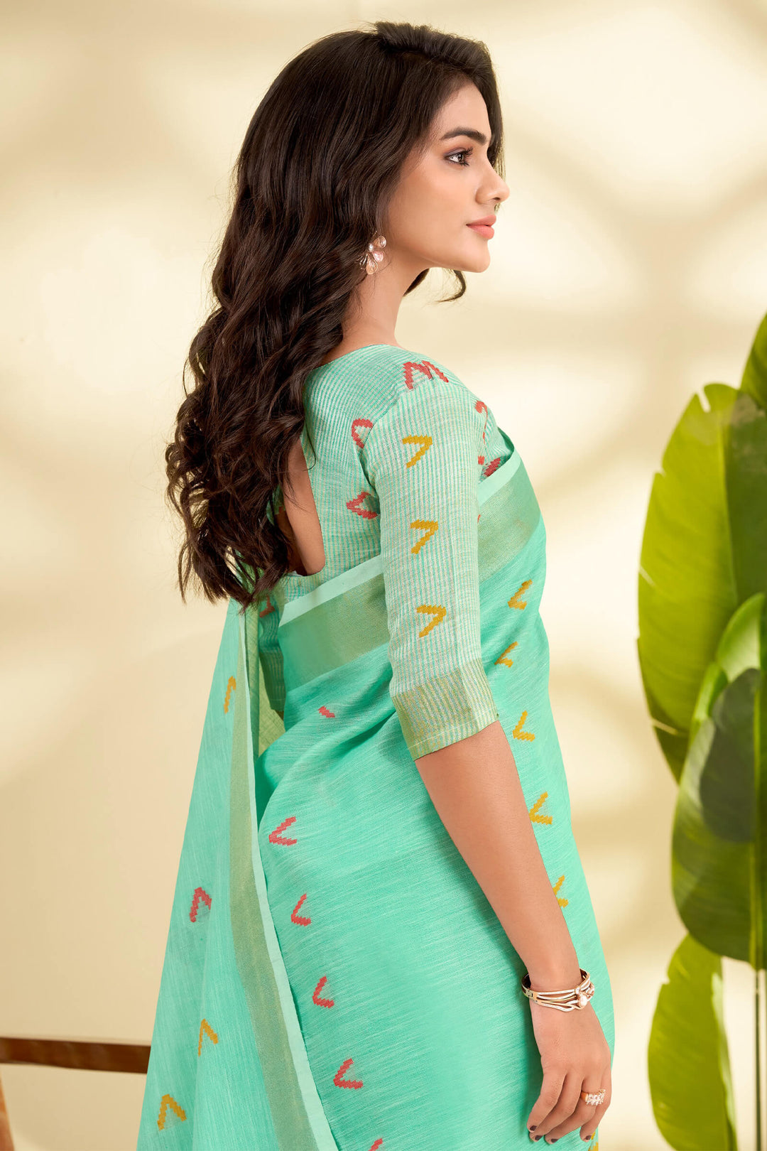 Pale Turquoise Linen Silk Saree