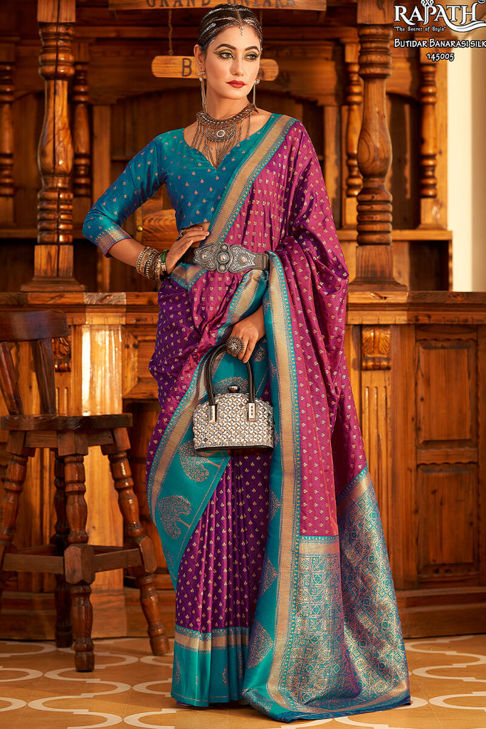 Pansy Purple and Blue Soft Banarasi Silk Saree