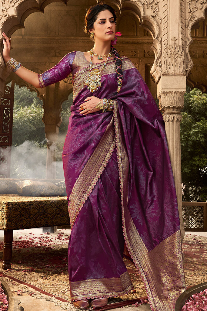 Pansy Purple Banarasi Fancy Silk Saree with Lace Border
