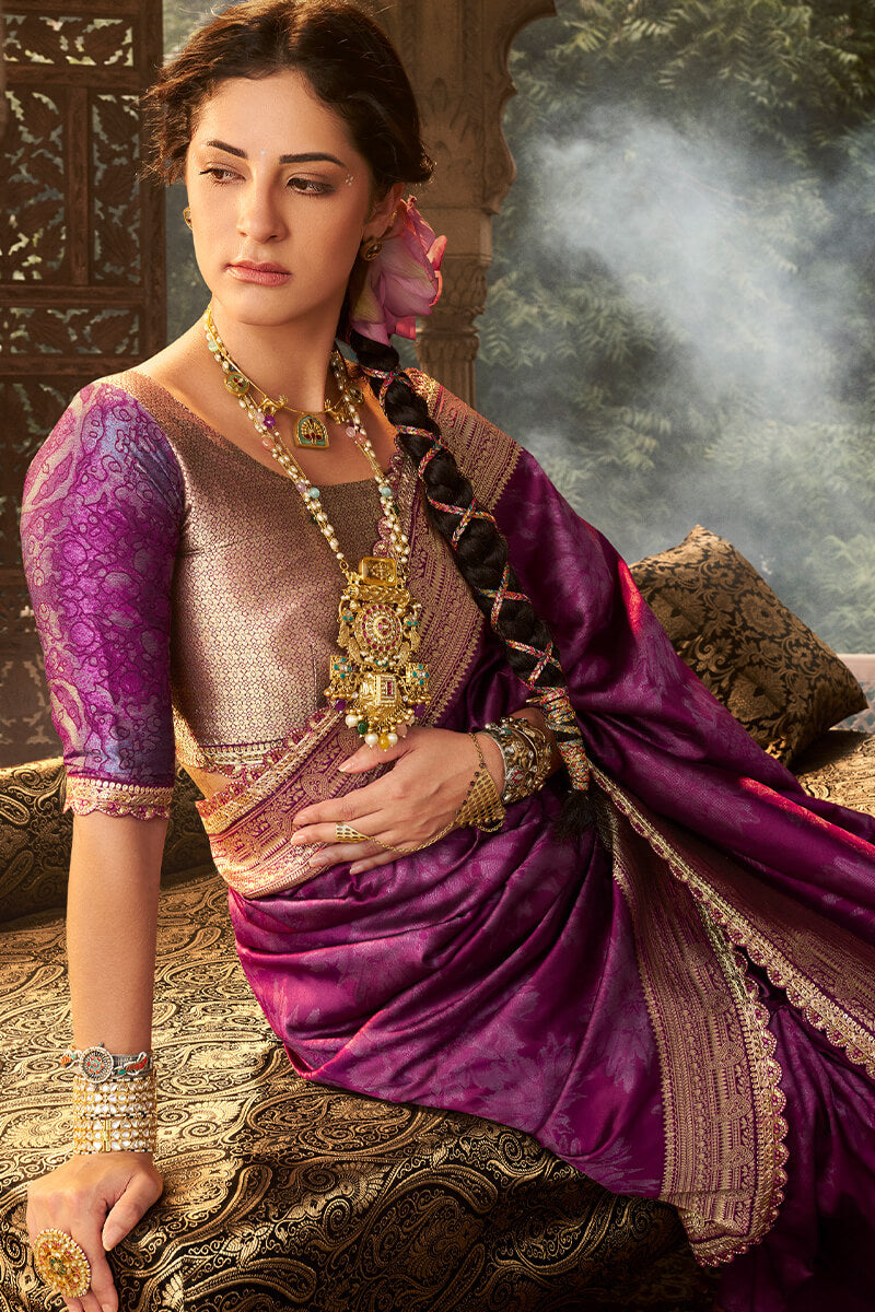 Pansy Purple Banarasi Fancy Silk Saree with Lace Border