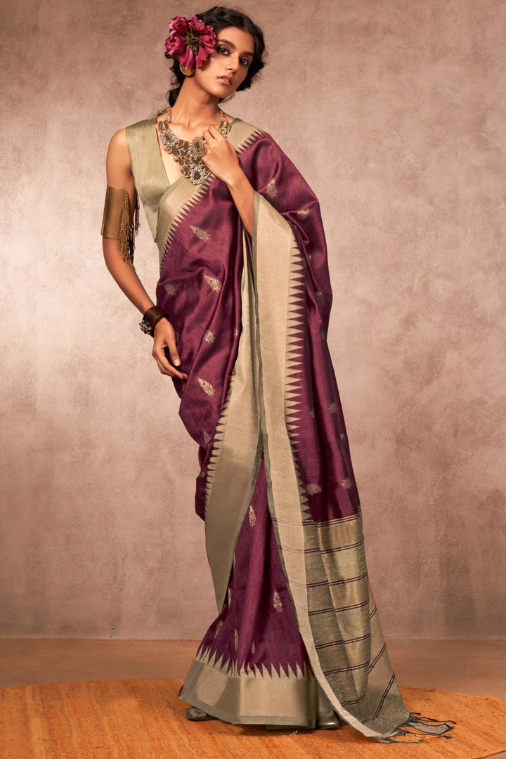 Pansy Purple Bhagalpuri Banarasi Silk Saree