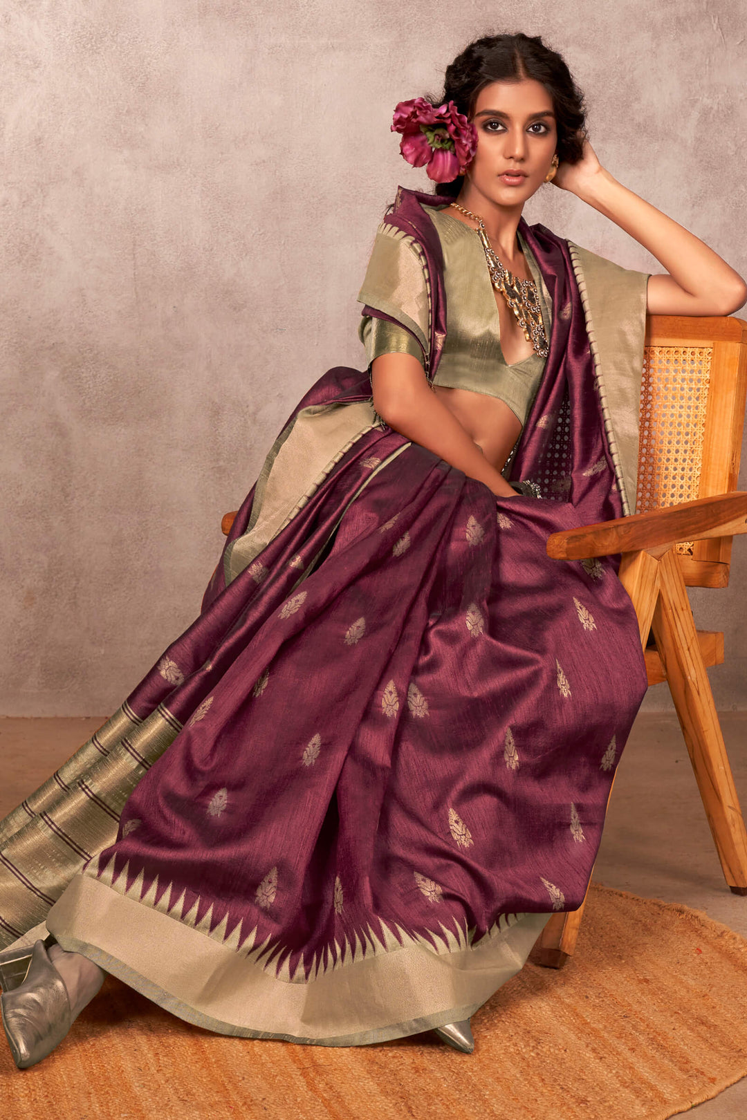 Pansy Purple Bhagalpuri Banarasi Silk Saree