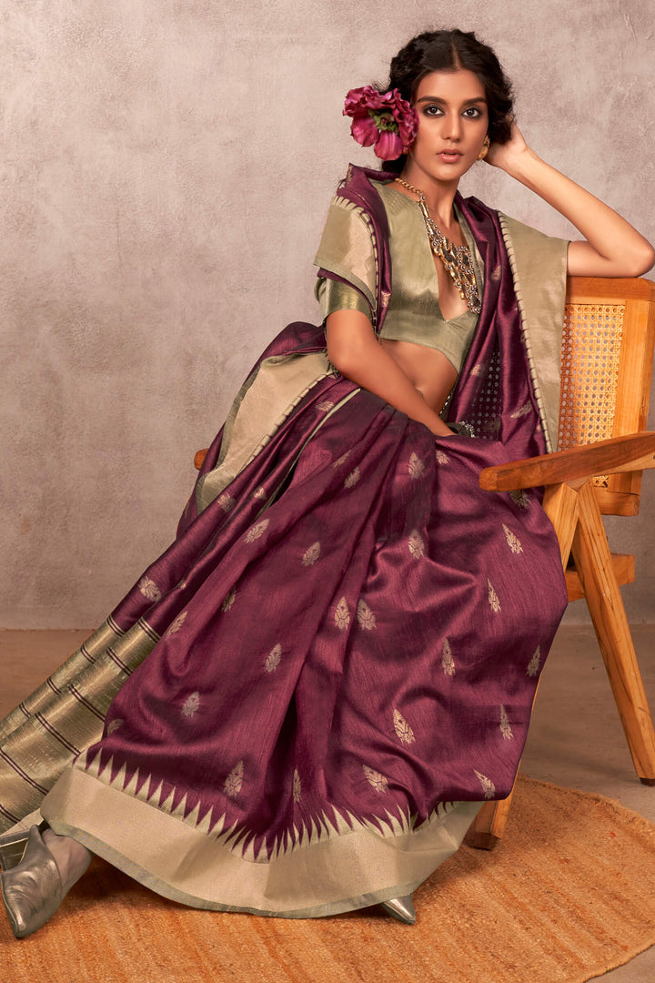 Pansy Purple Bhagalpuri Banarasi Silk Saree