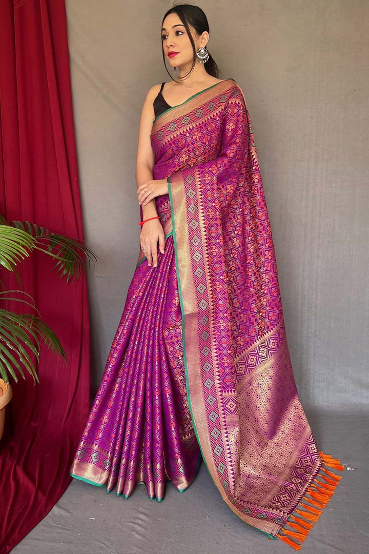 Pansy Purple Patola Silk Saree