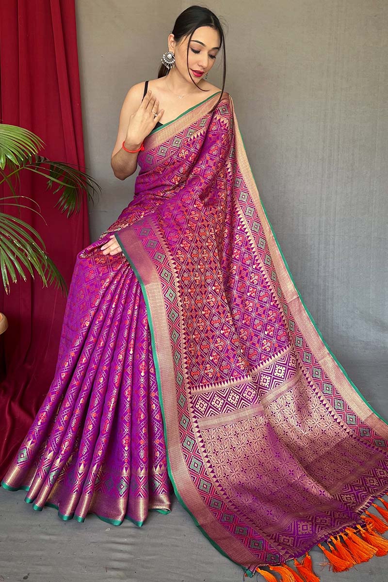 Pansy Purple Patola Silk Saree