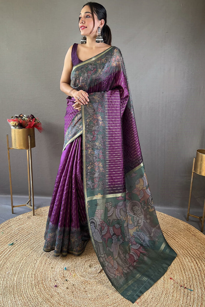 Pansy Purple Printed Chanderi silk saree