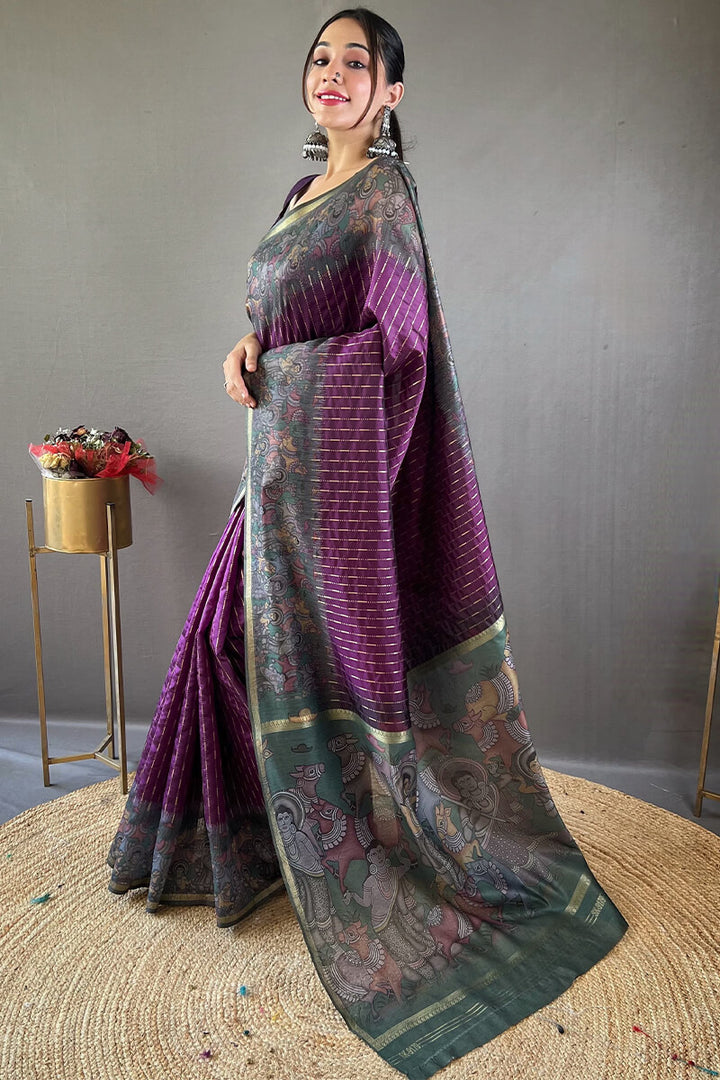 Pansy Purple Printed Chanderi silk saree