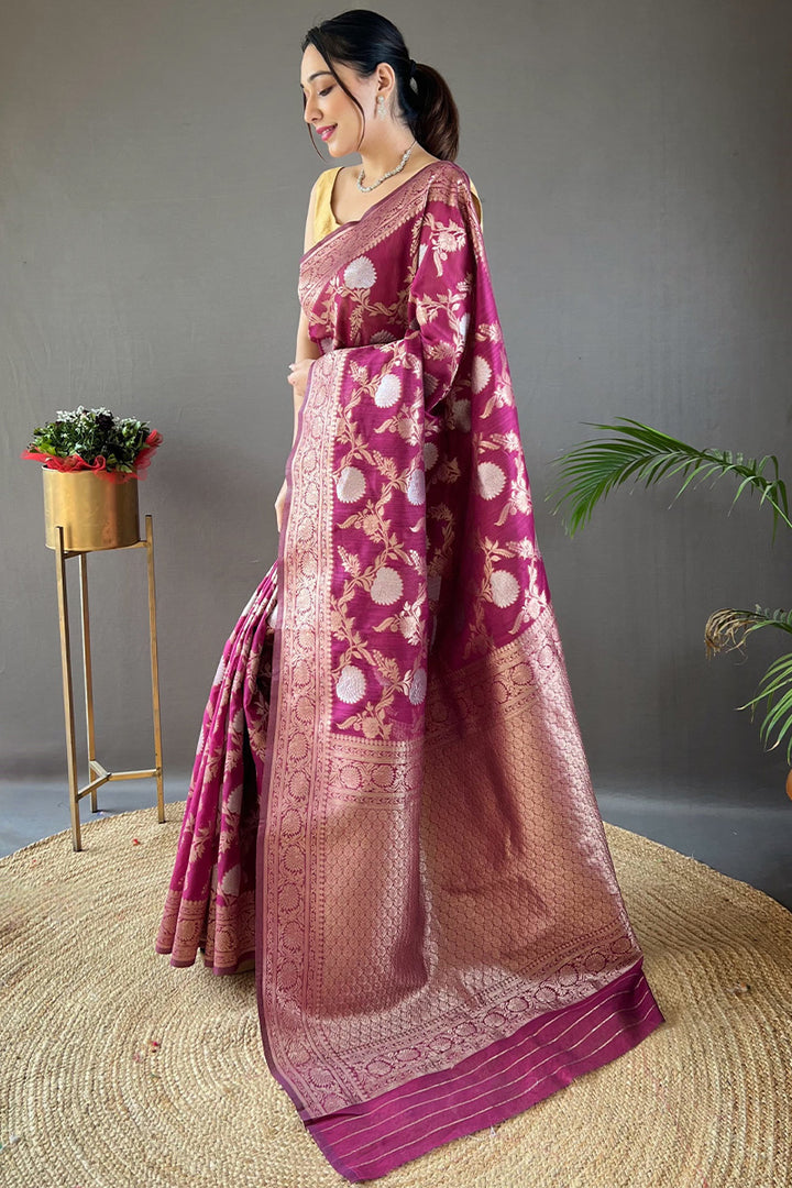 Pansy Purple Zari Woven Linen Silk Saree