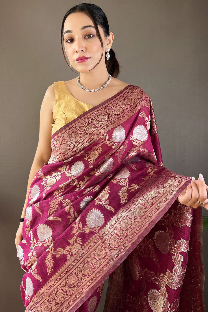 Pansy Purple Zari Woven Linen Silk Saree