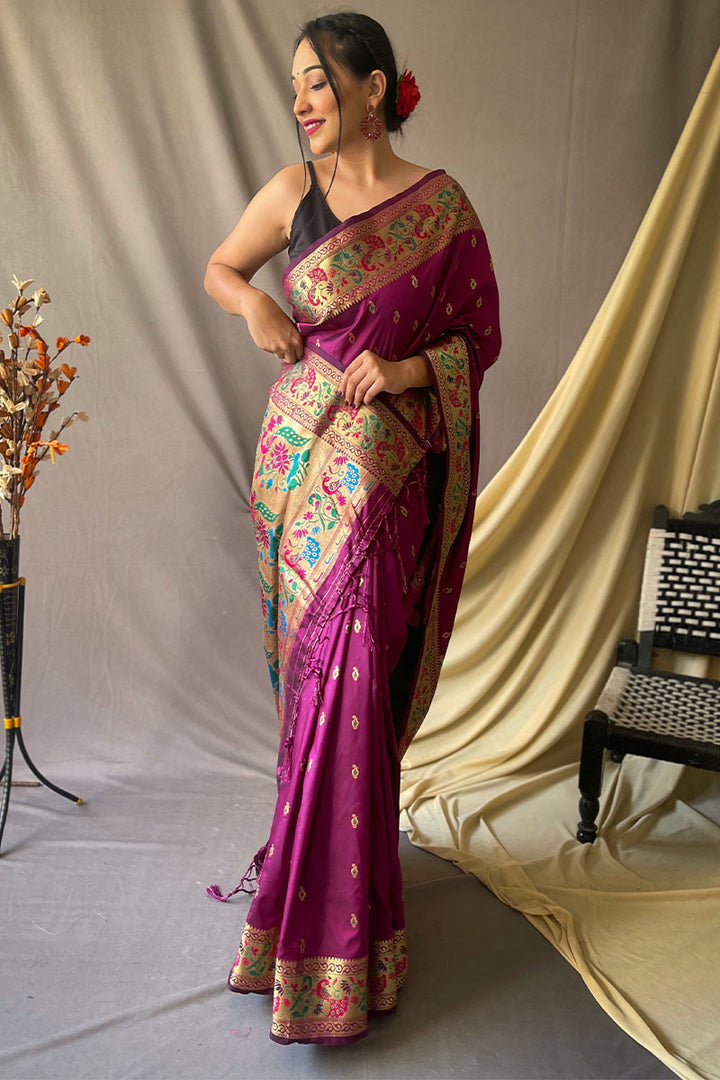 Pansy Purple Zari Woven Paithani Silk Saree