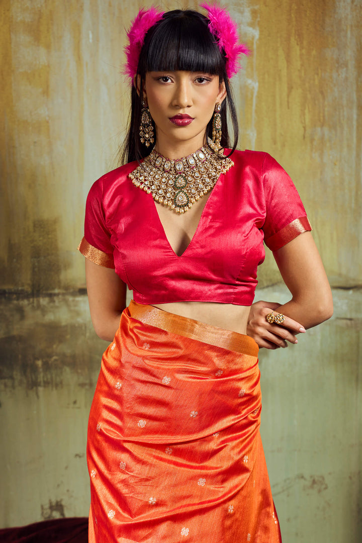 Papaya Orange Banarasi Handloom silk saree