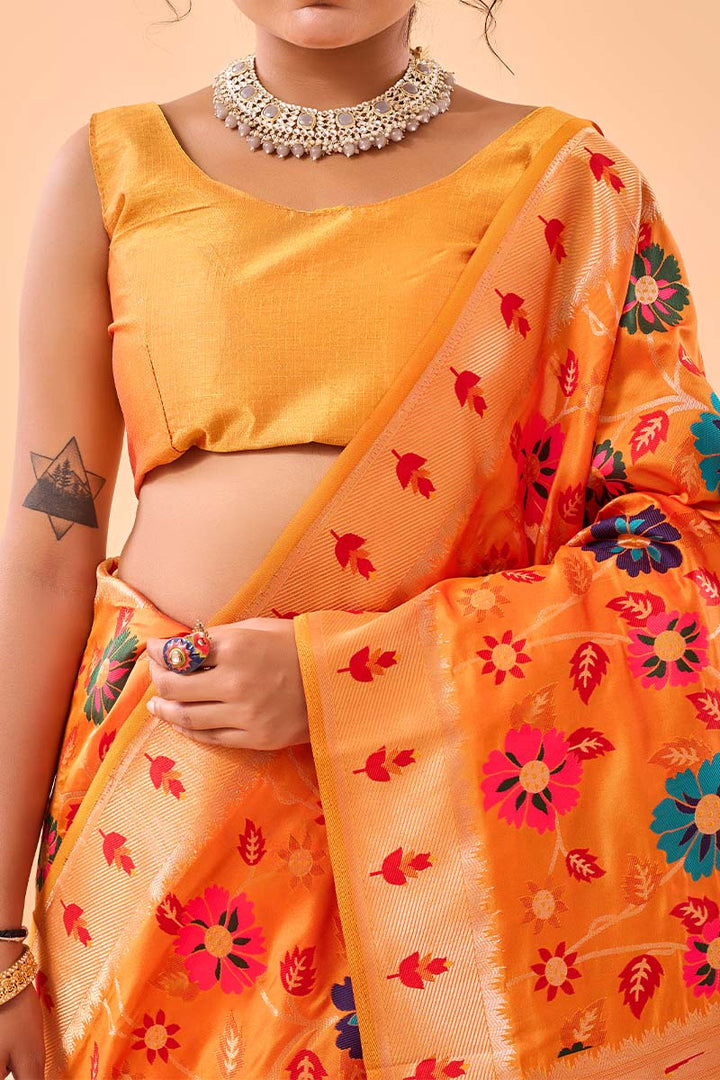 Papaya Orange Paithani Silk Saree