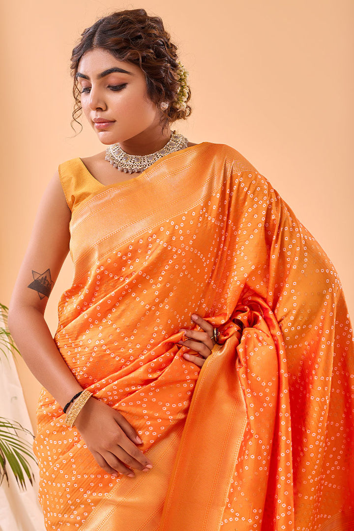 Papaya Orange Zari Woven Paithani Silk Saree