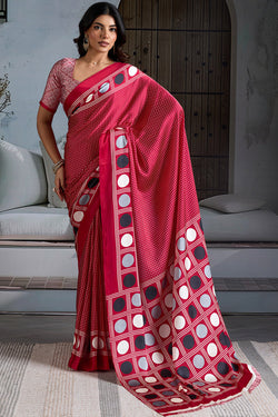 Paprika Red Ajrakh Printed Satin Crepe Silk Saree