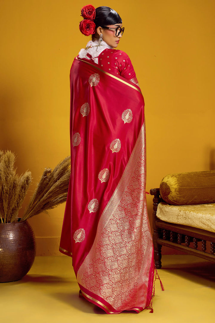 Paprika Red Zari Woven Banarasi Satin silk saree