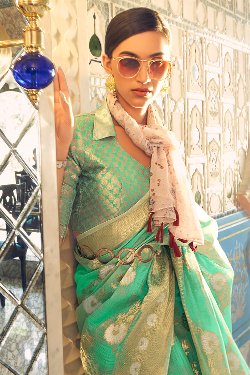 Paris Green Linen Silk Saree