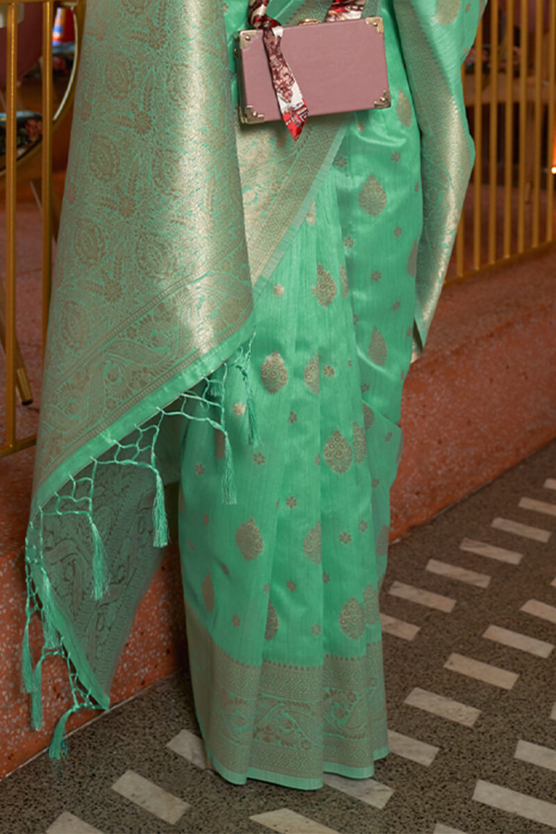 Paris Green Zari Woven Tussar Silk Saree