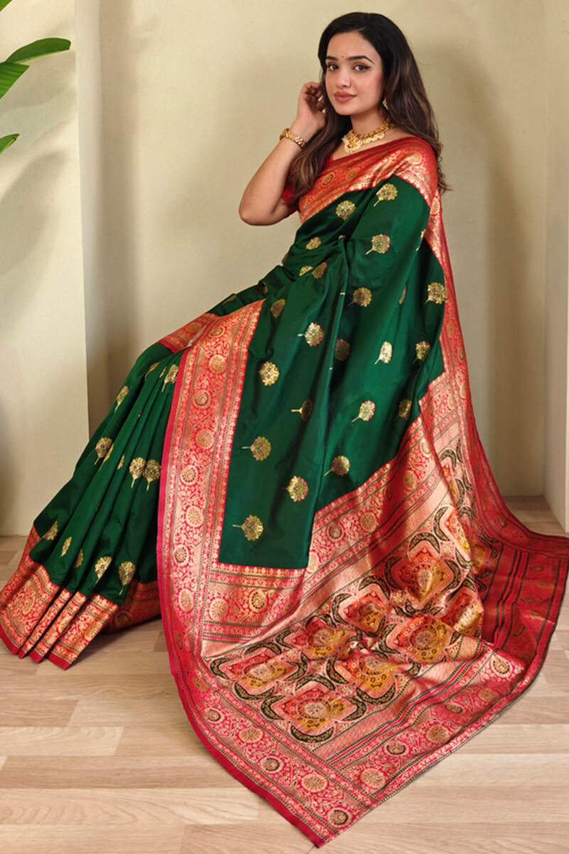 Parsley Green Banarasi Silk saree