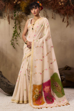 Pastel Beige Handloom Munga cotton Silk Saree