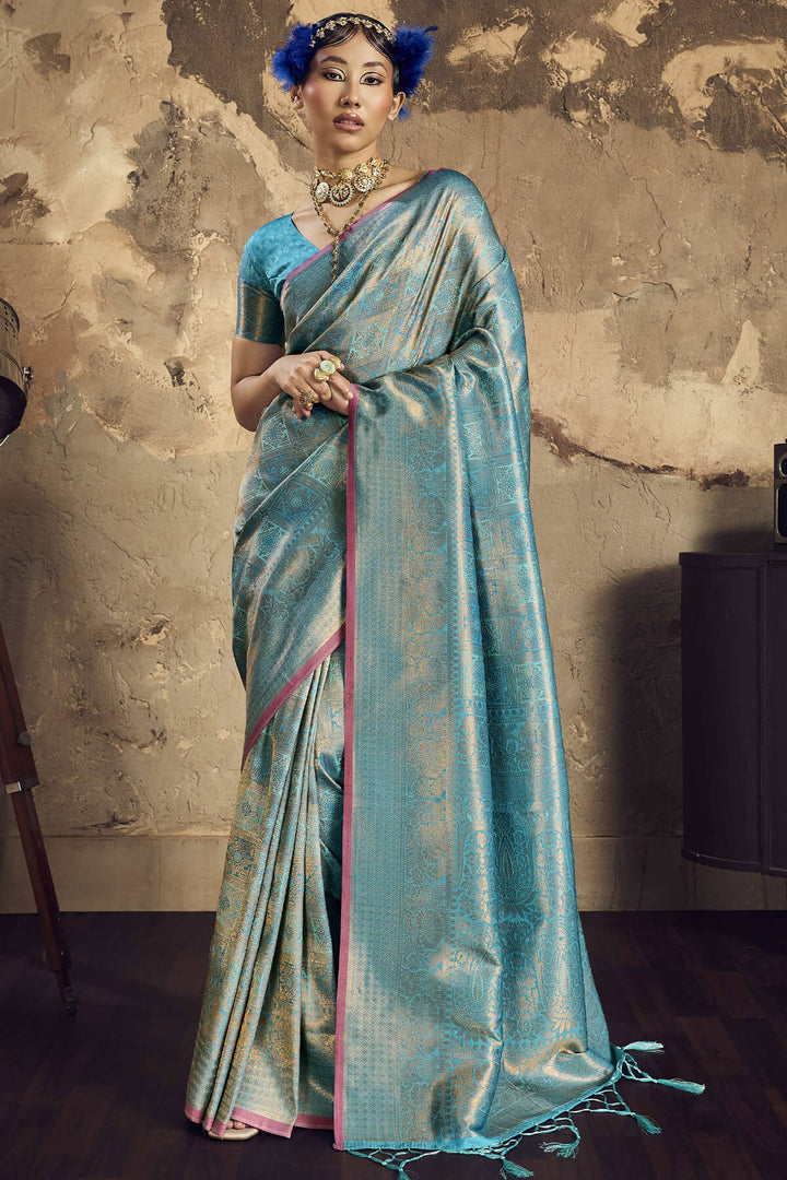 Pastel Blue Kanjivaram Silk Saree
