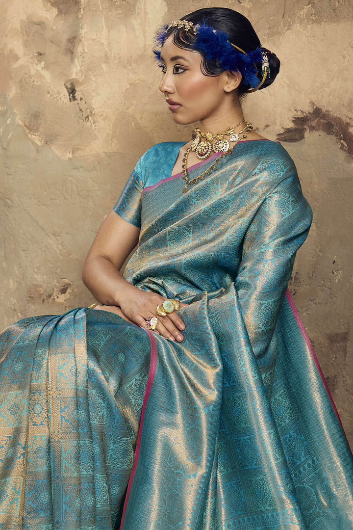 Pastel Blue Kanjivaram Silk Saree