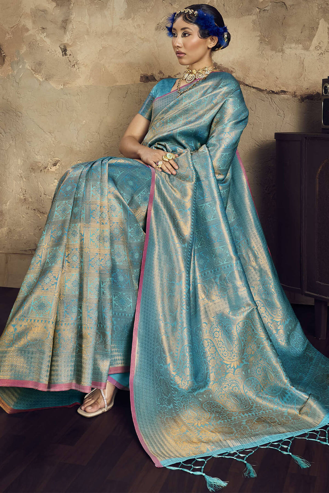 Pastel Blue Kanjivaram Silk Saree