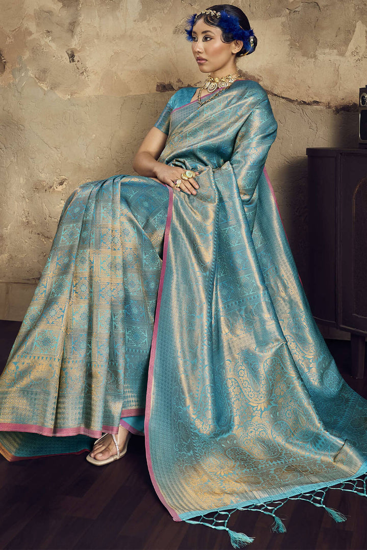 Pastel Blue Kanjivaram Silk Saree