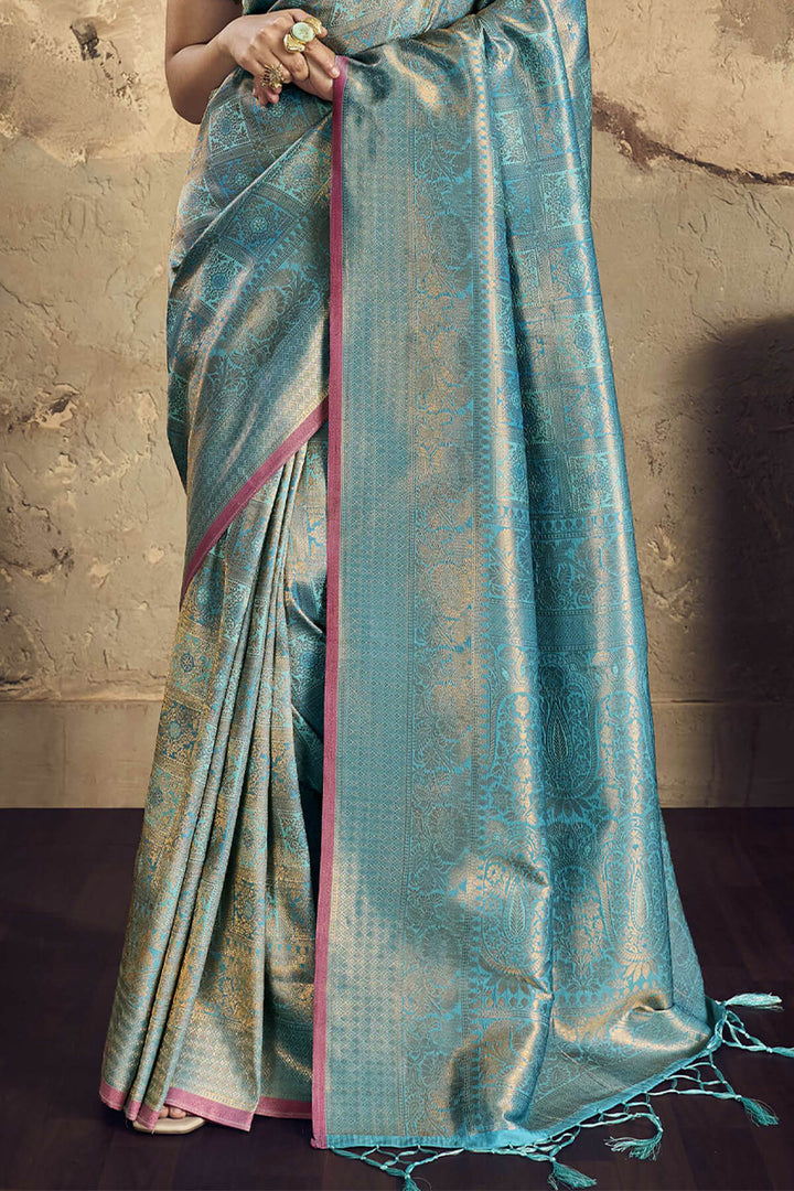 Pastel Blue Kanjivaram Silk Saree