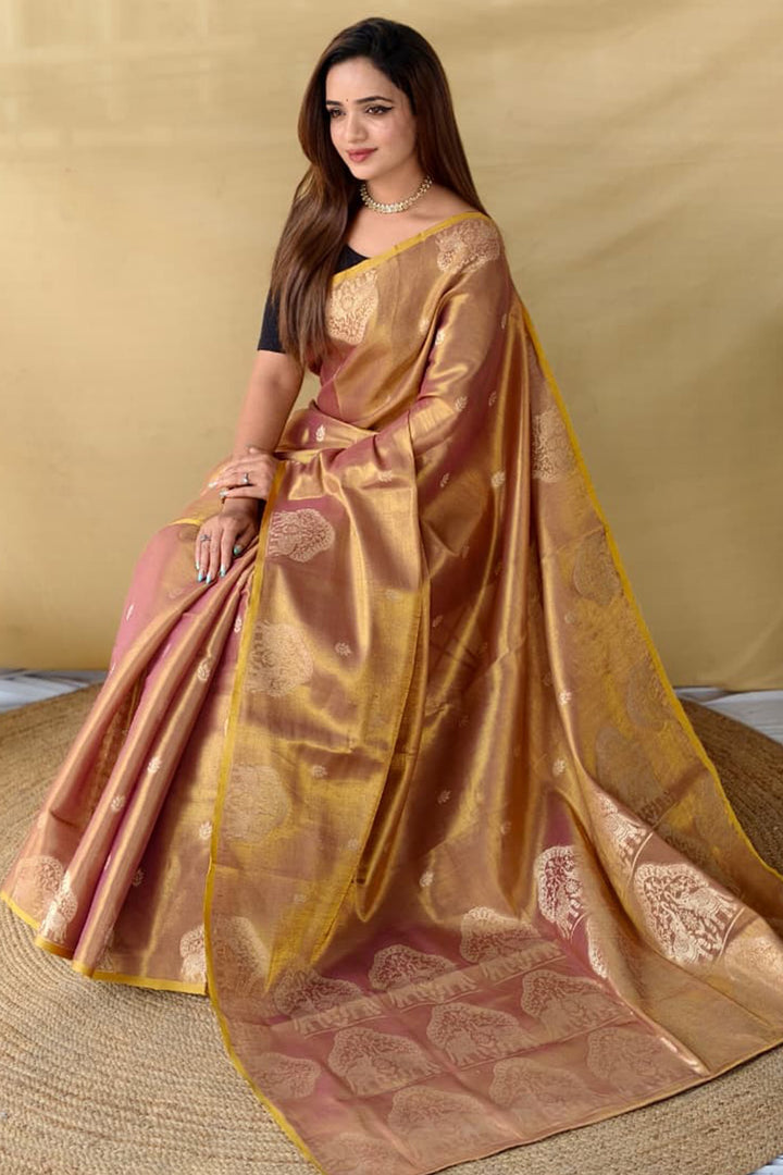 Pastel Brown Banarasi Tissue Silk Saree