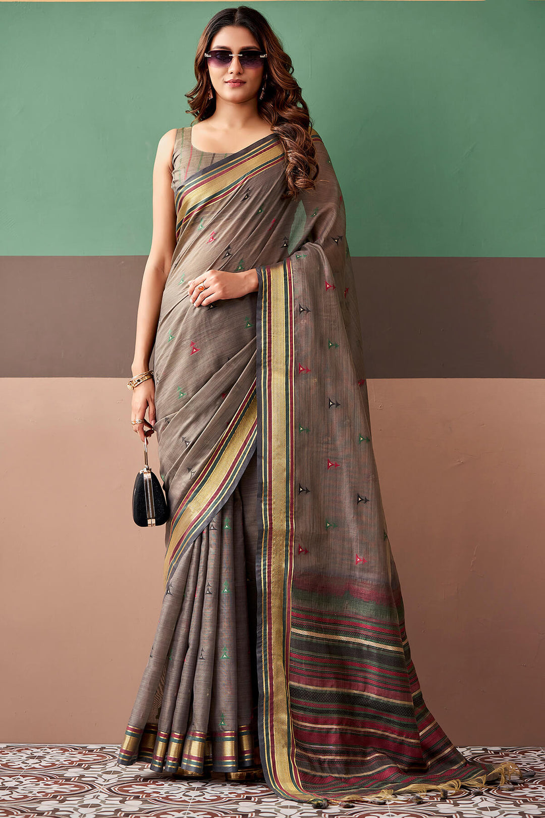 Pastel Brown Cotton Silk Saree