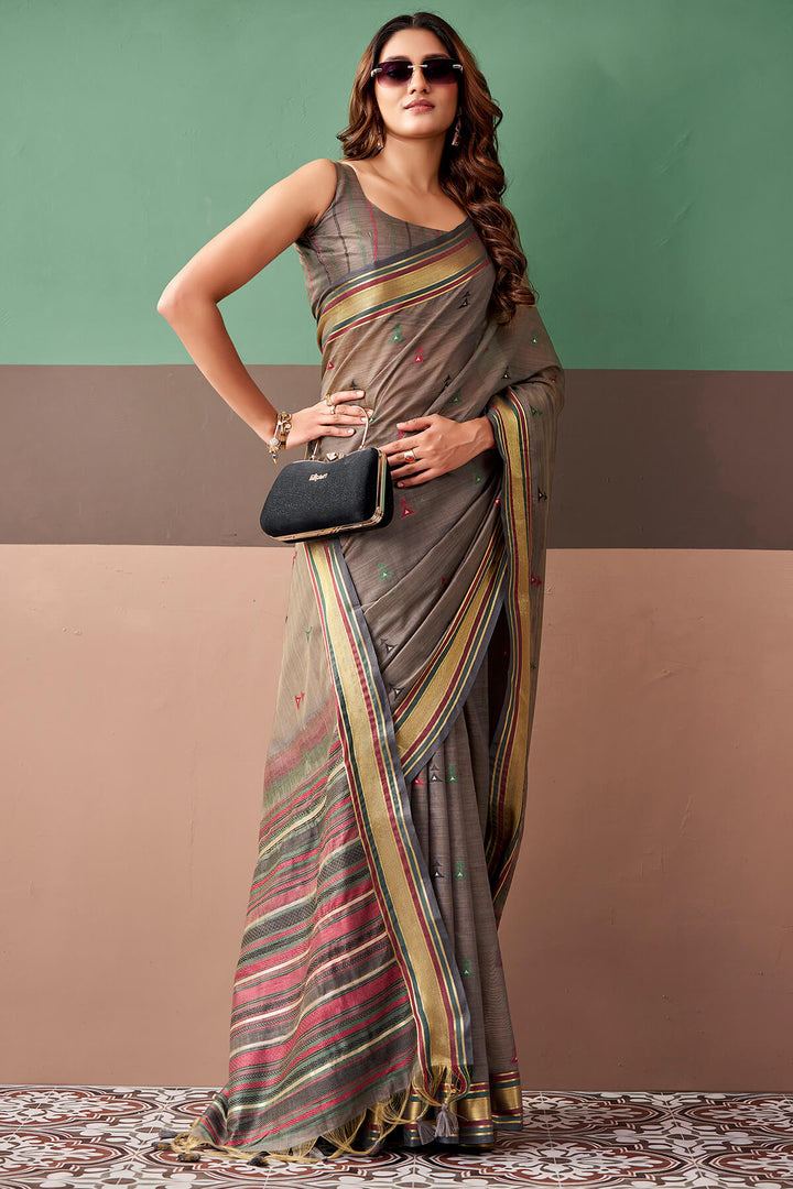 Pastel Brown Cotton Silk Saree